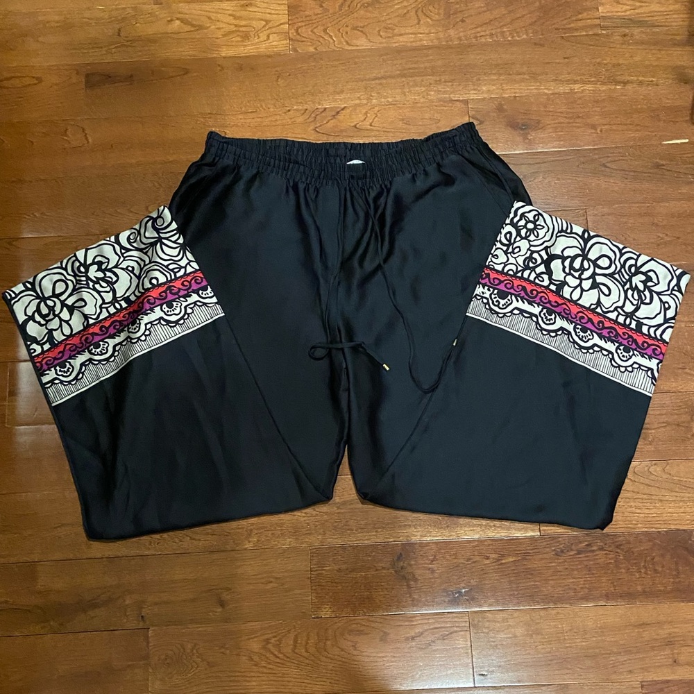 Trina Turk Black Causal Lounging Summer Palazzo Wide Legs Pants VINTAGE